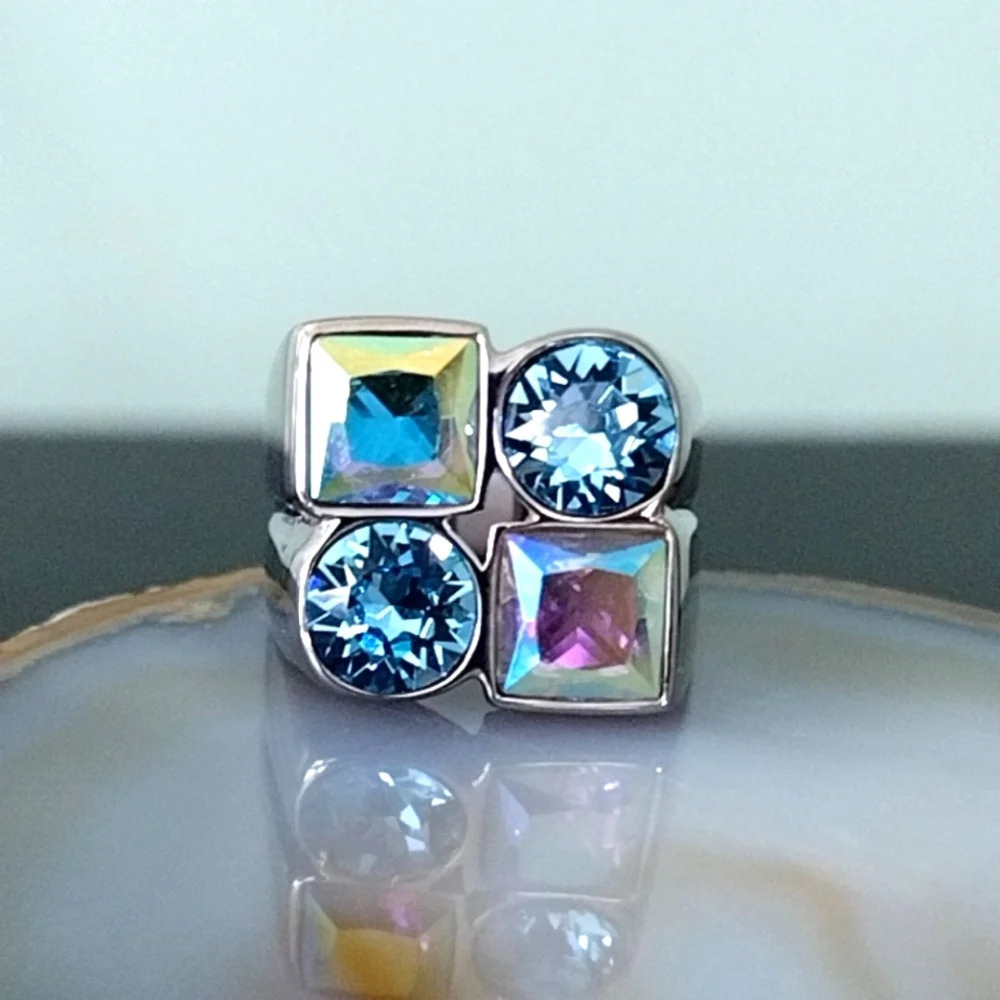 Iridescent Statement Cocktail Ring Stainless Steel Nickel Free Hypoallergenic